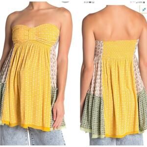 Free People Across the Sea tunic mini dress in yellow NWT